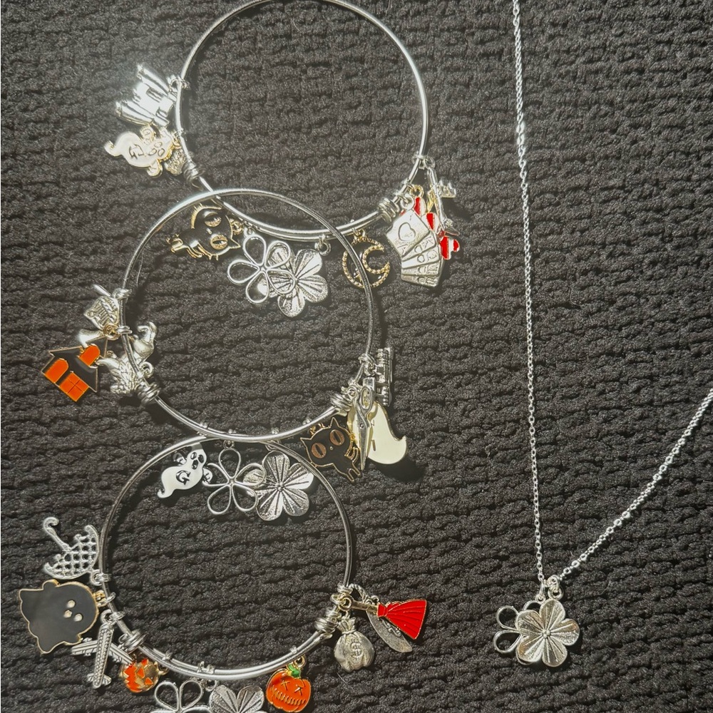Silver Charm Bracelet and Necklace Set